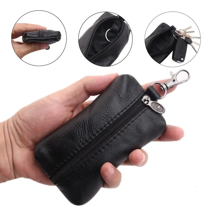 Men Car Key Case Leather Wallets Coin Purse Soft Zipper Bag Keychain Cover For Money Pocket Thin Wallets Ring Pouch Card Purse 251014
