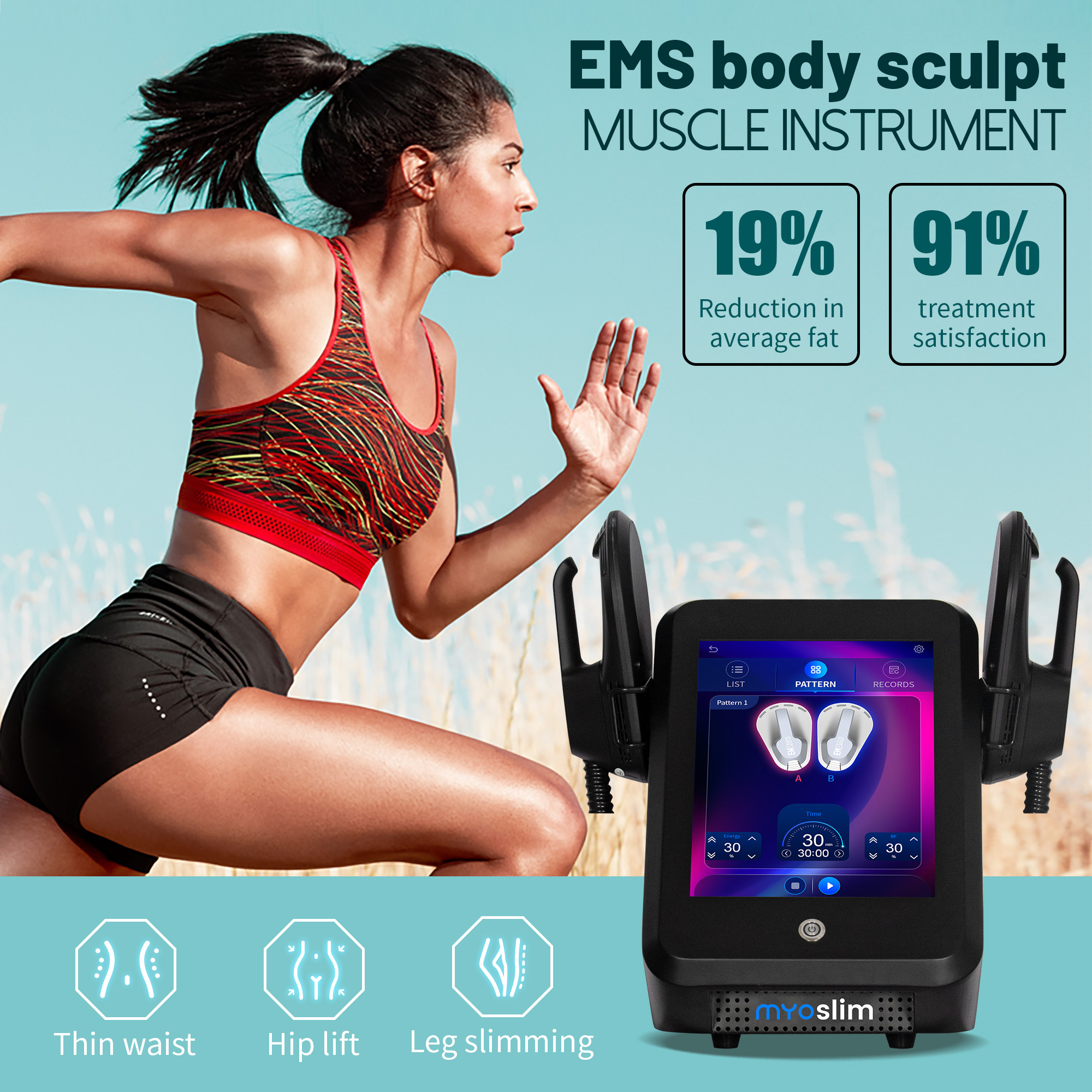 MYOSLIM EMS Body Sculpting Machine With HI-emt 6500W Power For Fat Reduction Muscle Toning And Body Shaping Professional Beauty Salon Equipment