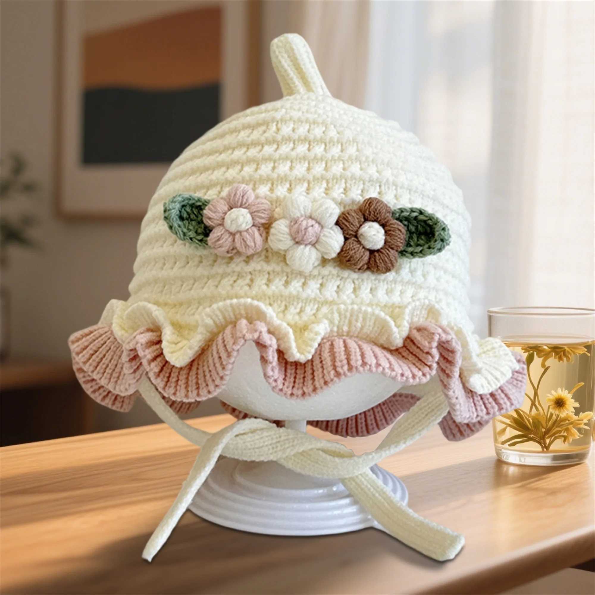 Cute Toddler Girls Pom Beanie Hat with Ear Flaps Warm Knit Winter Cap for Outdoor Activities and Playtime J251021