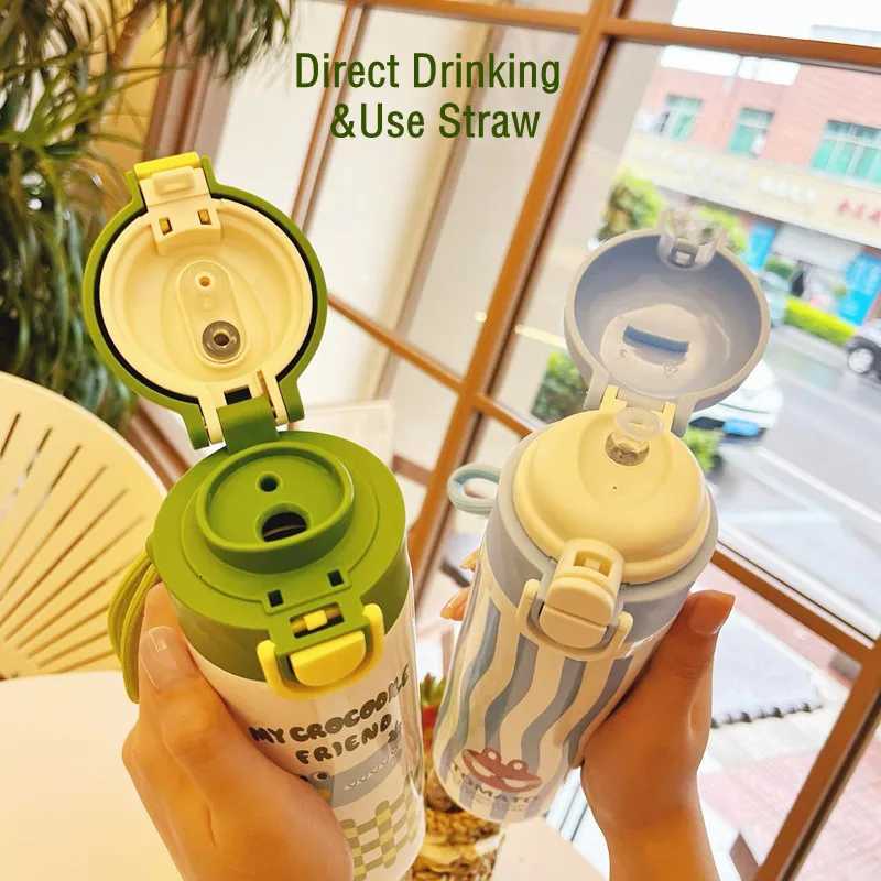 460ml Cartoon Stainless Steel 316 Vacuum Flask With Straw LeakProof Double Drink Kids Student Water Bottle Travel Y251021