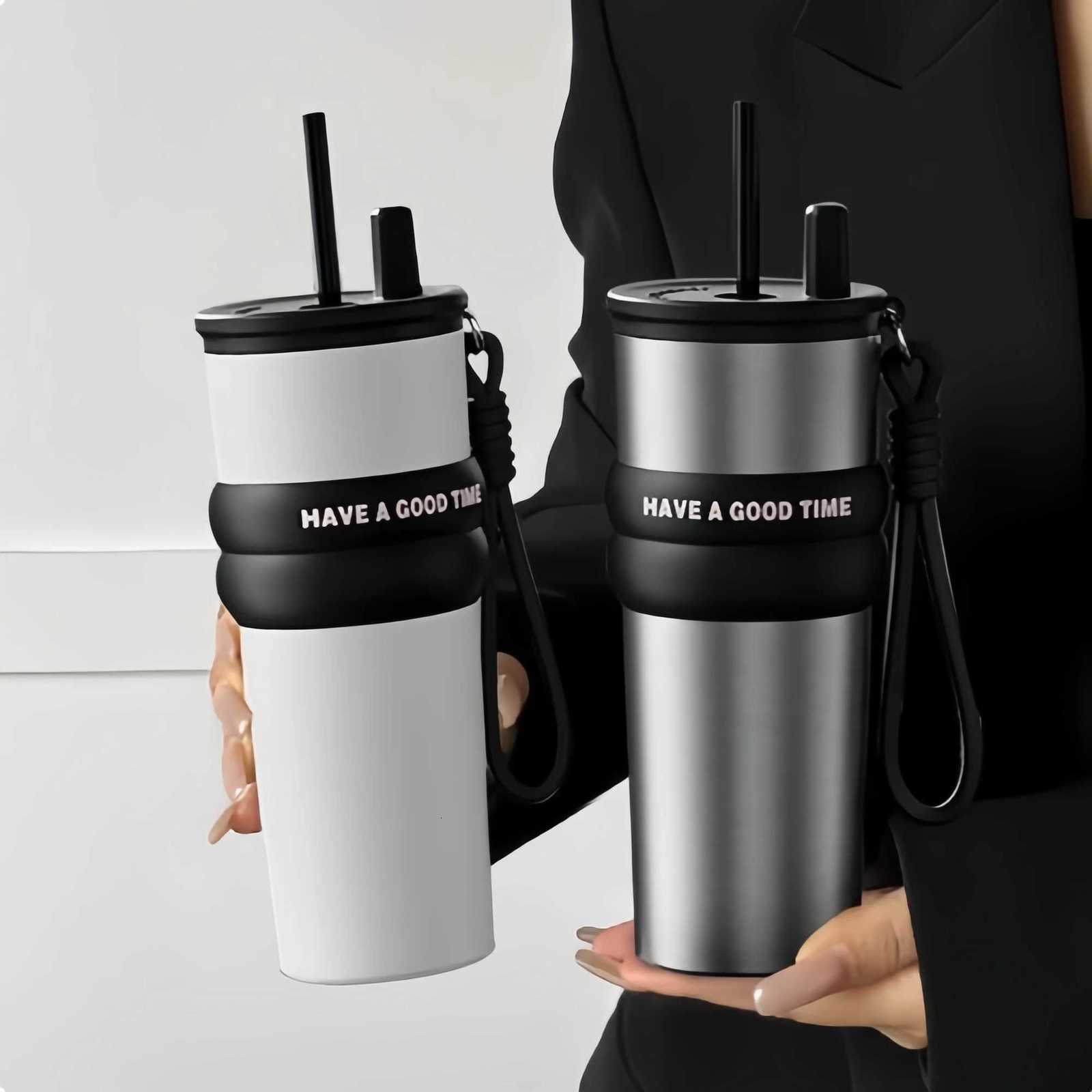 770ML Stainless Steel Vacuum Insated Bottle with Straw Leakproof Thermos Coffee for HotCold Portable Water Bottle for Travel Y251021