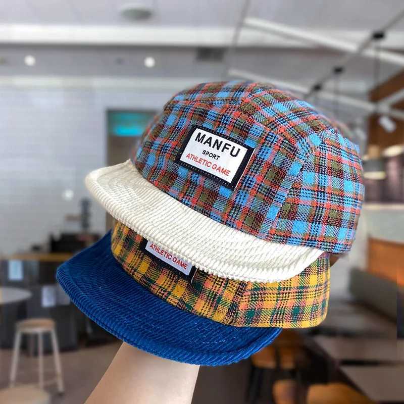 Korean Plaid Splicing Soft Top Flat Edge Hip Hop Hat Autumn and Winter Outdoor Men and Women Versatile Adjustable Baseball Caps J251021