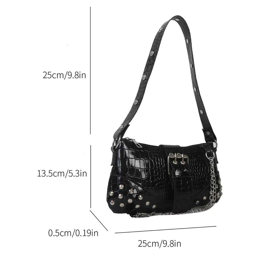 Y2K Vintage Gothic Cool Shoulder Underarm Tote Bag Ladies Sling Bags Leather Rock Girls Zip Purses Casual Bagutte Women HandbagsXJ251021