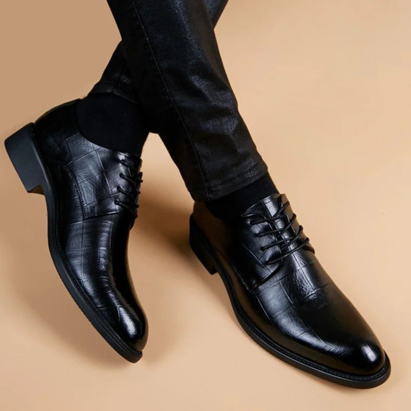Mens Formal Shoes Black Spring Autumn Pointed Toe Legitimate Leather Official Suit High Quality Fashion Party Social Shoe Male 251021