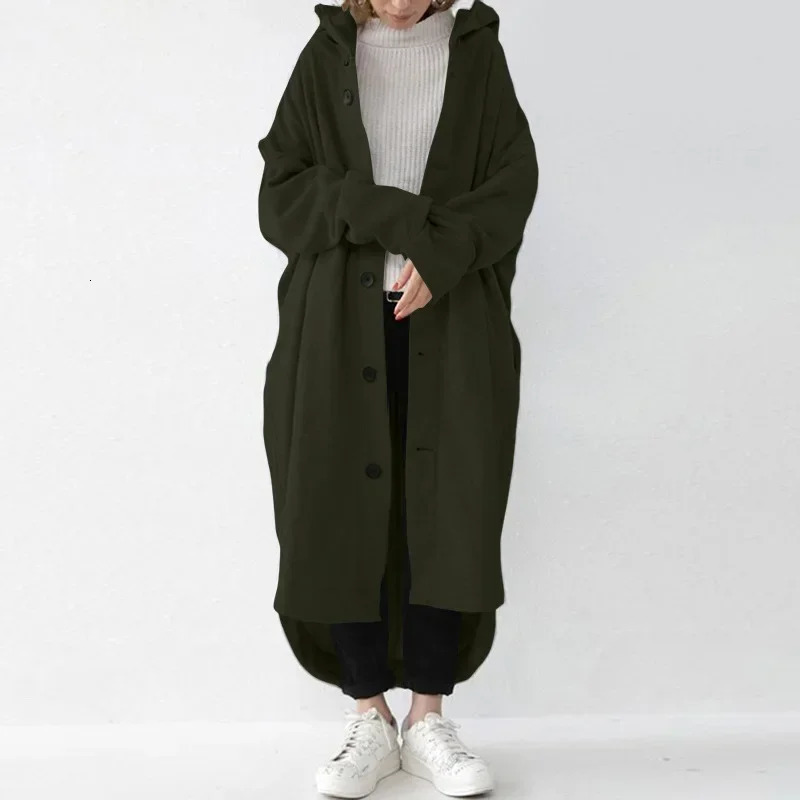 Spring Women Coat Long Hoodie Trench Pockets Loose Oversize Hoodies Jacket Female Winter Warm Casual Fashion Ladies Clothes 251021