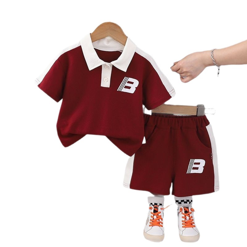 Free Shipping 2025 Kids Polo Shirt Set 2-Piece, Color Blocking Letter Print Short Sleeve Outfit, Boys Girls Summer Casual Clothes for Toddlers
