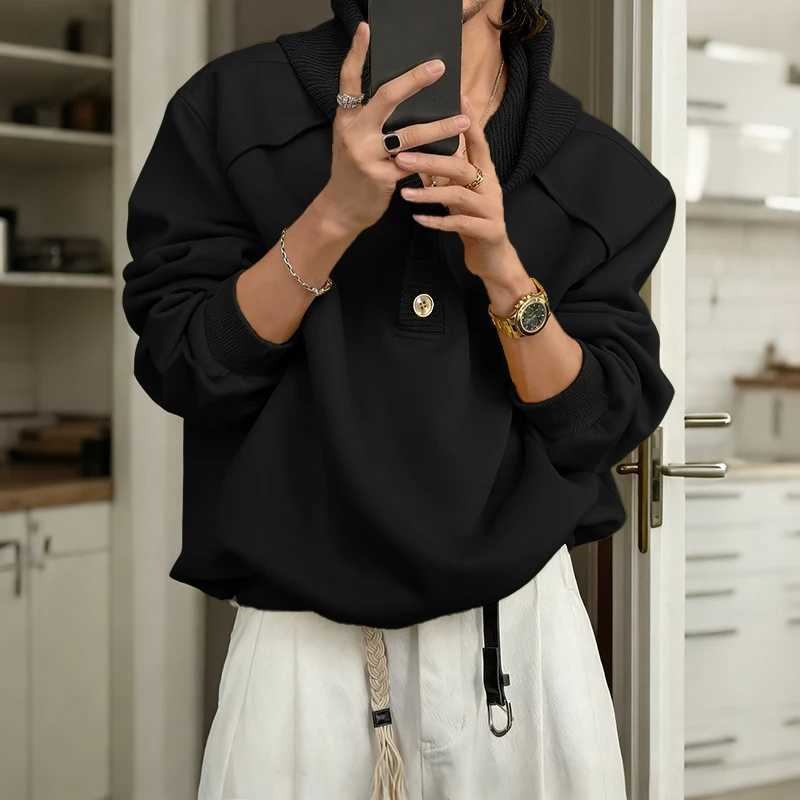 Men Hoodies Solid Color Hooded Long SLeeve Loose Casual Male Sweatshirts Korean Style Streetwear Fashion Pullovers Men W251021