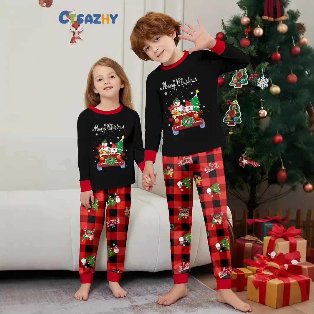 European and American style childrens clothing adult parentchild clothing car snowman Christmas tree print home wear pajamas L251021HPZY