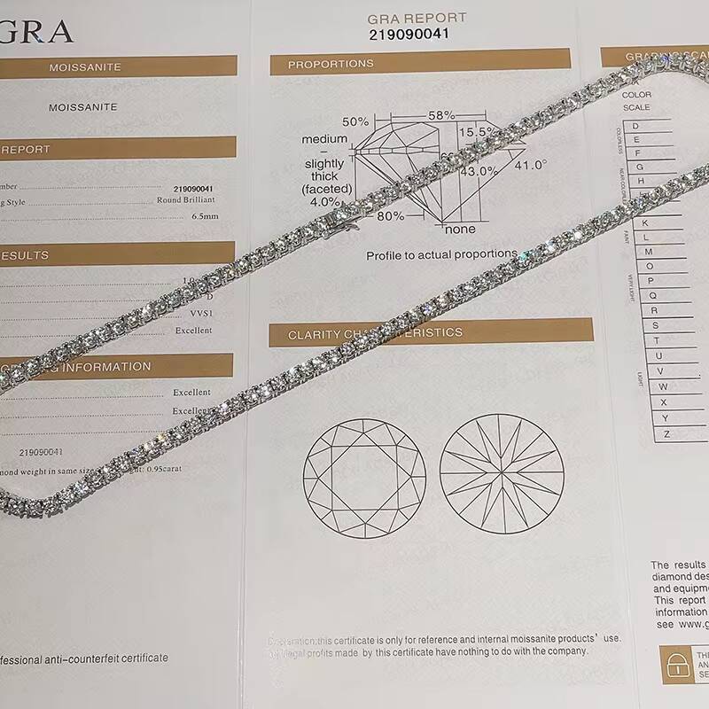 Wholesale Factory Price 3MM 4MM Hip Hop Iced Out Jewelry Lab Grown Moissanite Diamond Jewelry Tennis Chain Necklace