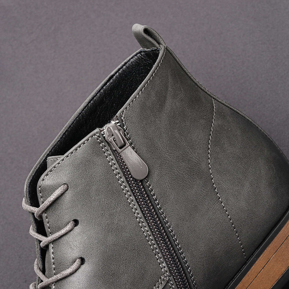 39~50 Large Size Chelsea with Inside Zipper Classic Wooden Heel Ankle Men's Leather Boots