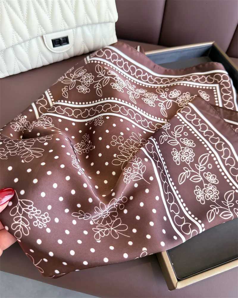 70cm Polka Dot Floral Printed Scarf Womens Autumn and Winter Soft Satin Scarf Fashionable Warm Shawl Neck Protection W251021
