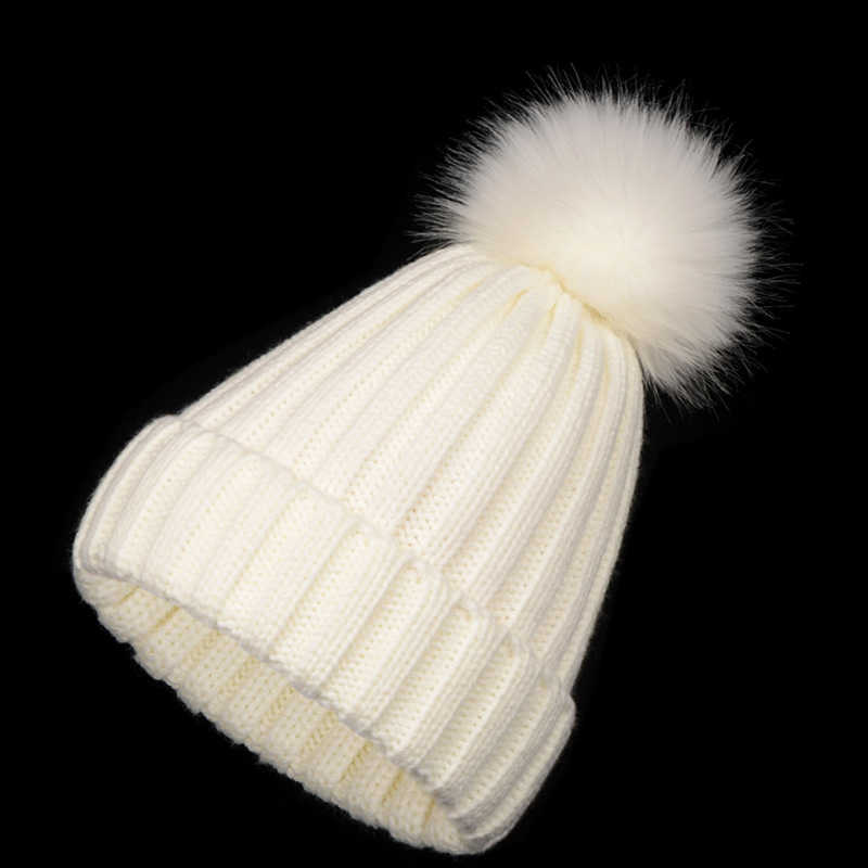 Knitted Hat for Women Autumn and Winter New Hat Womens Wool Hat Faux Fox Fur Ball Hat Fake Fur Ball Thickened Warm Hat H251020