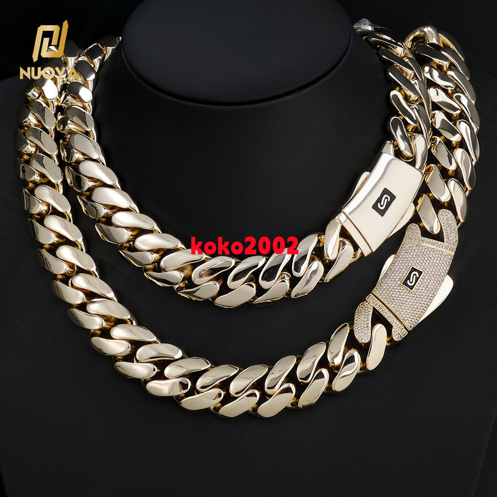 NUOYA Choker Necklace Diamond Clasp Flat Monaco Chain 14K Gold Plated Thick Cuban Link Iced Out Hiphop Jewelry