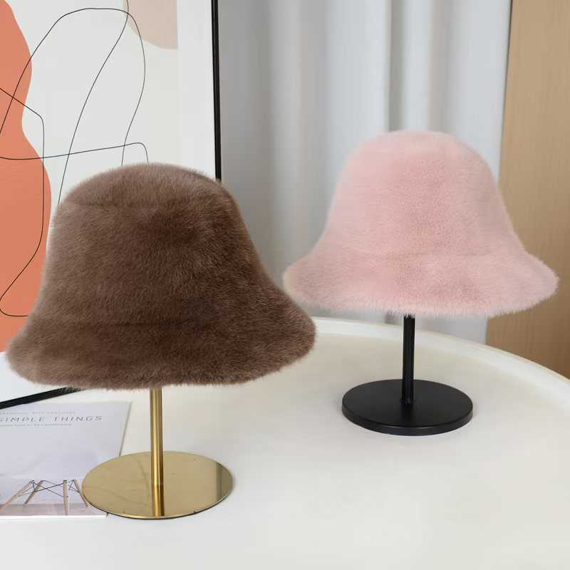 Imitation Mink Fur Fisherman Hat for Women Autumn and Winter Warm Fashionable Thickened Fur Fisherman Hat H251020