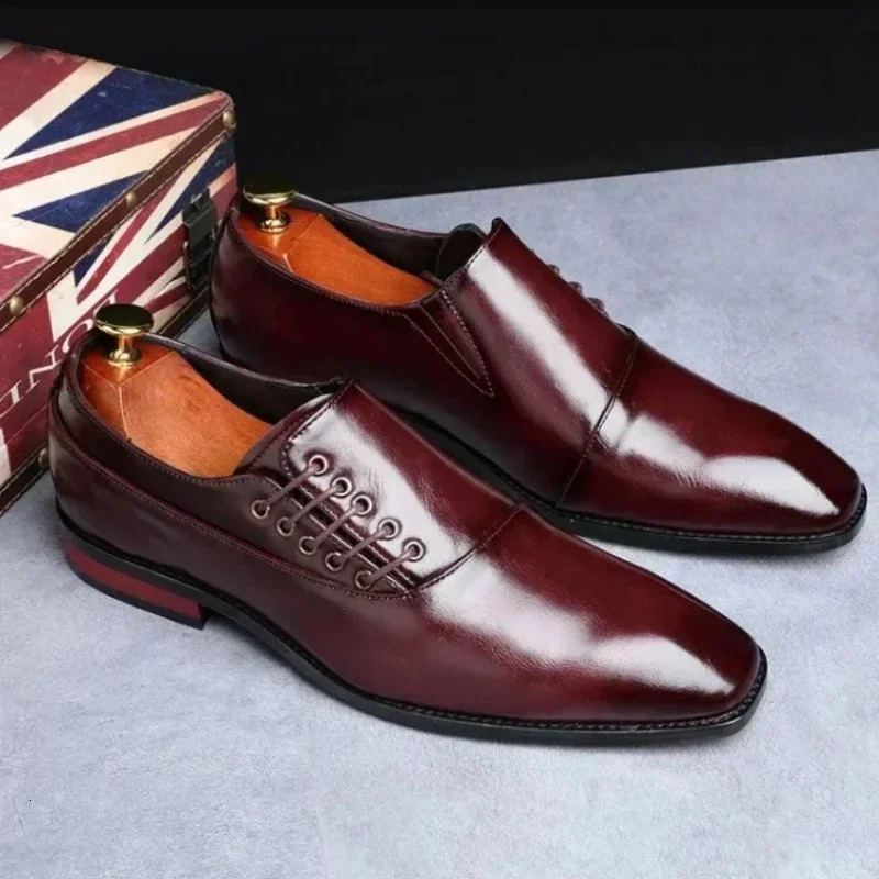 Business Dress Men Shoes Square Toe Leather Party Wedding Shoes Men Quality Gentleman Shoess 48 Casual Man Office Shoes 251021