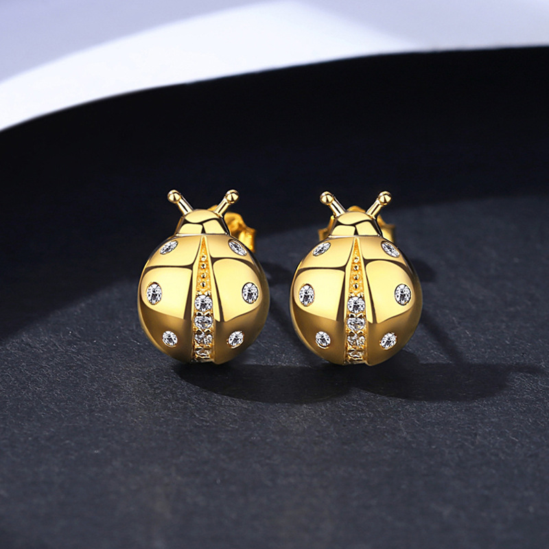 Designer earrings diamond earrings Retro pure silver enamel earrings for women colorful zircon seven star ladybug sweet and fashionable creativity fre