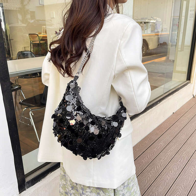 Sequin Crescent Personality Trend 2025 New Fashion Summer Stylish Large Capacity Chain Shoulder Crossbody Dumpling Bag