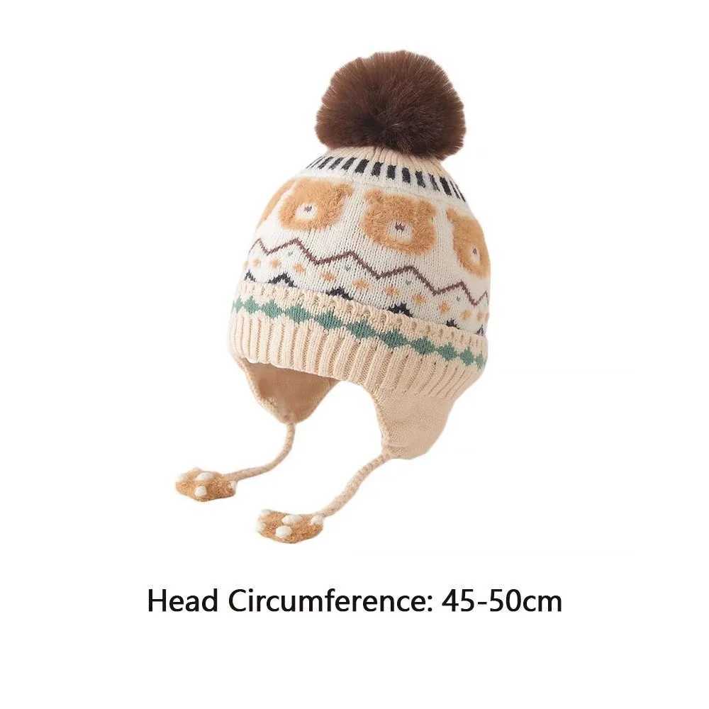 Fashion Pompom Warm Hat Windproof Knitted Beanie Cap Cold Proof Ear Protection Hat Winter J251021