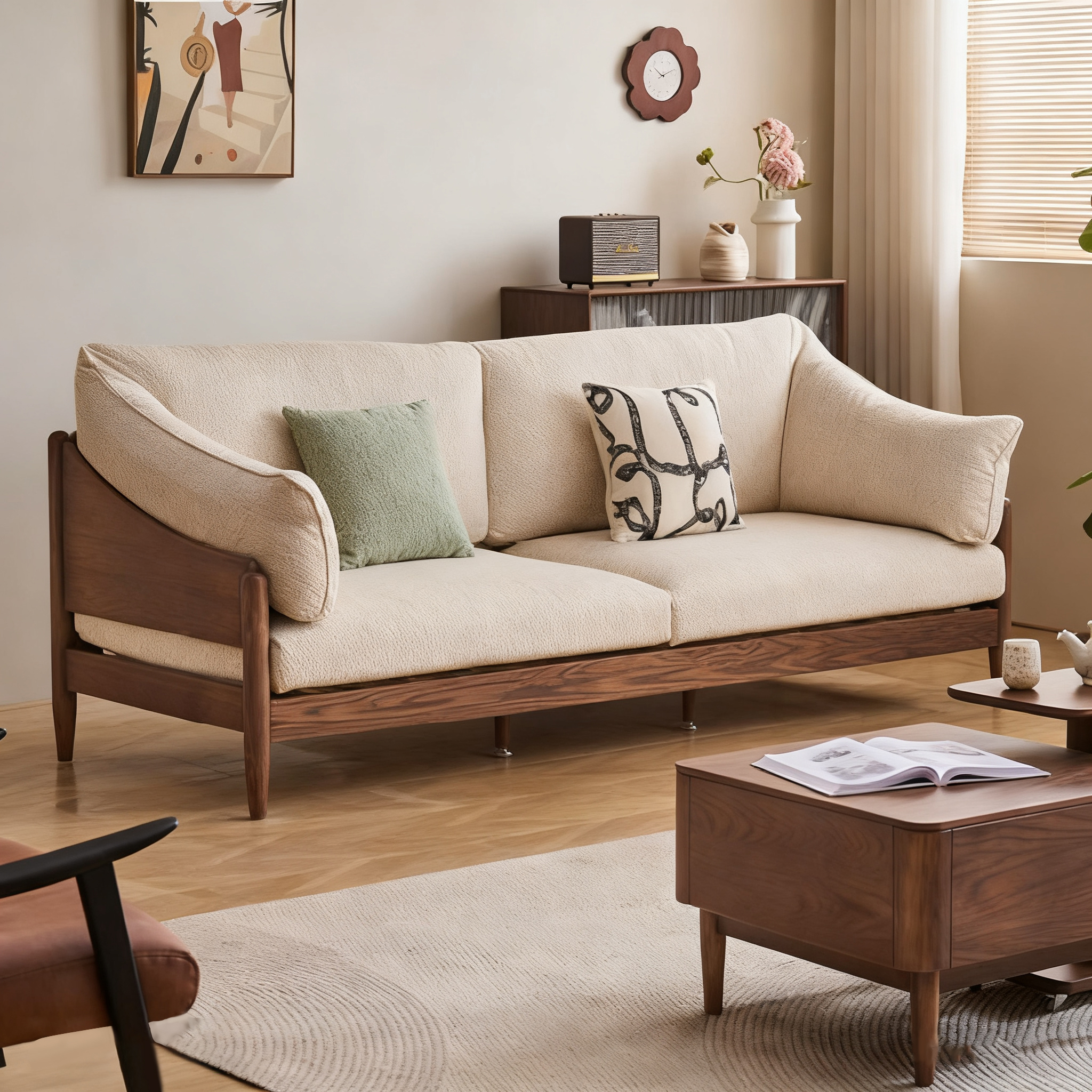 Elegant Solid Wood Upholstered North American Couch
