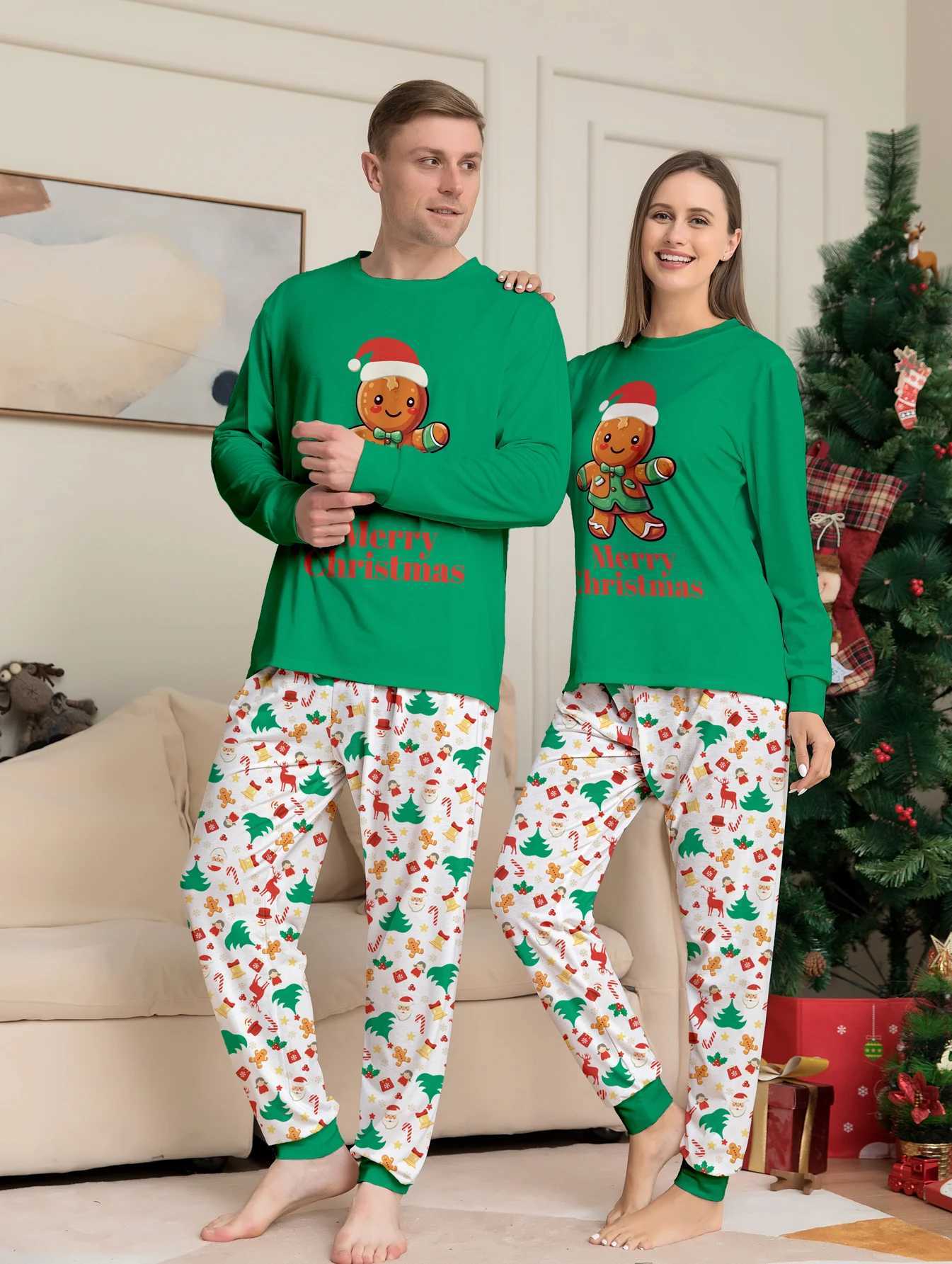 Family Matching Christmas Pajamas Set with Gingerbread Man Festive Print Cozy Xmas Loungewear L251021HB0H