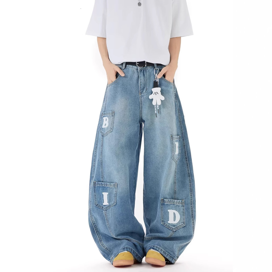 2025 American Retro Fashion Luxury Pants Designer Washed Autumn/Winter New Multi Pocket Design Bent Knife Pants Retro Neutral Jeans Floor Dragging Loo