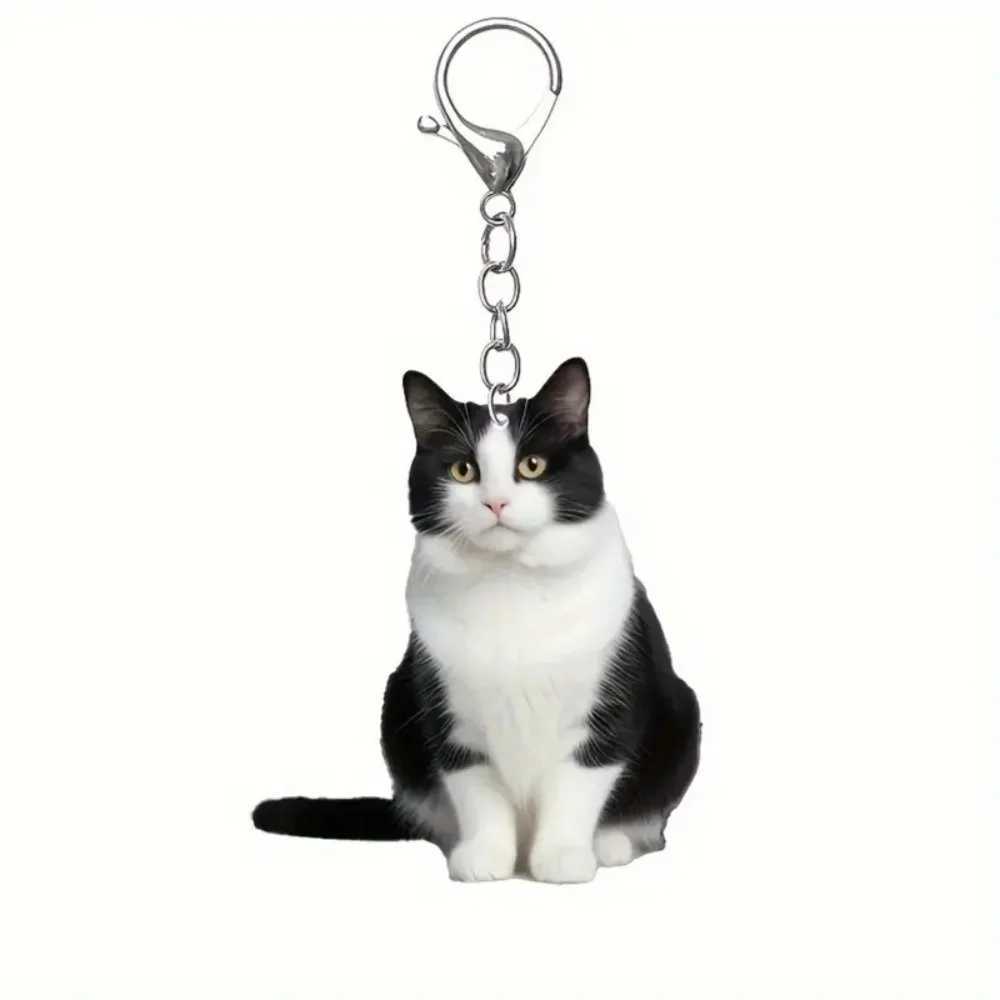 Cartoon Black White Cat Key Chain 2D Acrylic Animal Key Ring Charm Creative DoubleSided Cat Pendant Keychain Kids Toy Gift J251121