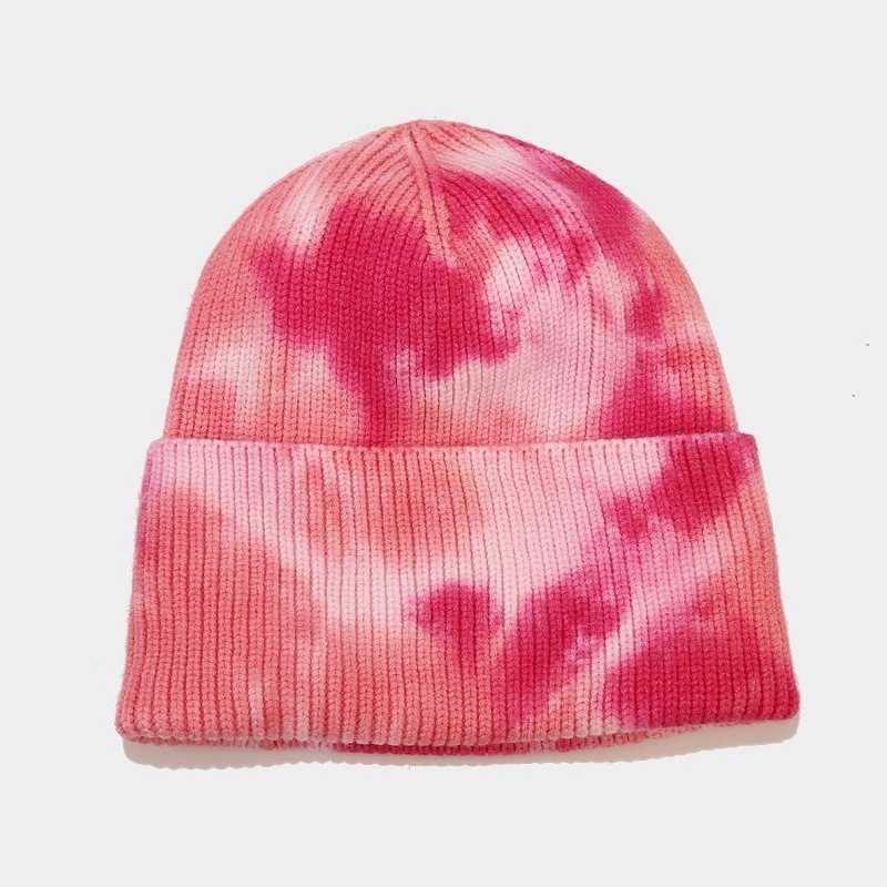 New Tie Dyed Knitted Hat Womens Autumn and Winter Outdoor Warm Hat Core Spun Yarn Crimped Wool Hat H251020