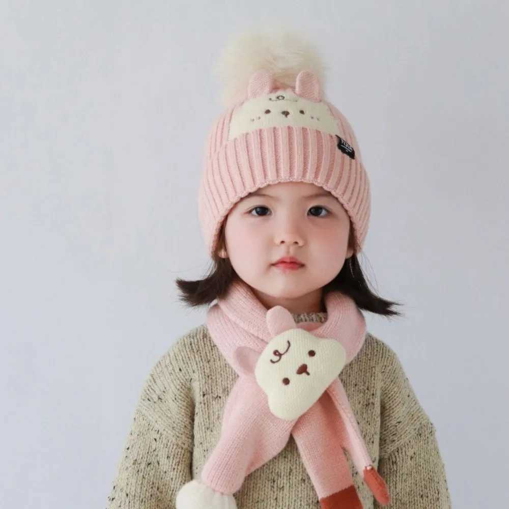 New Warm Scarf Hat Set Windproof Coldproof Pullover Cap Knitted Cute Neck Warmer for 210Y J251021