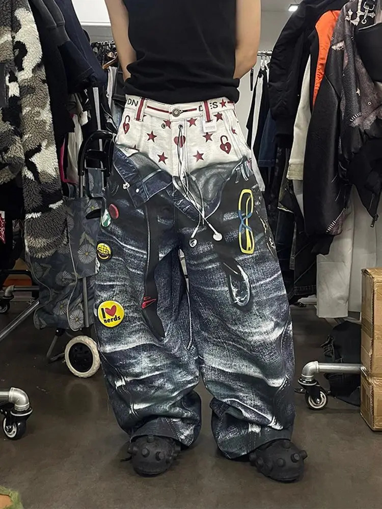 Jeans for Men Street Style Harajuku Hiphop Vintage Baggy Casual Wide Leg Y2k Pants Mens 251017