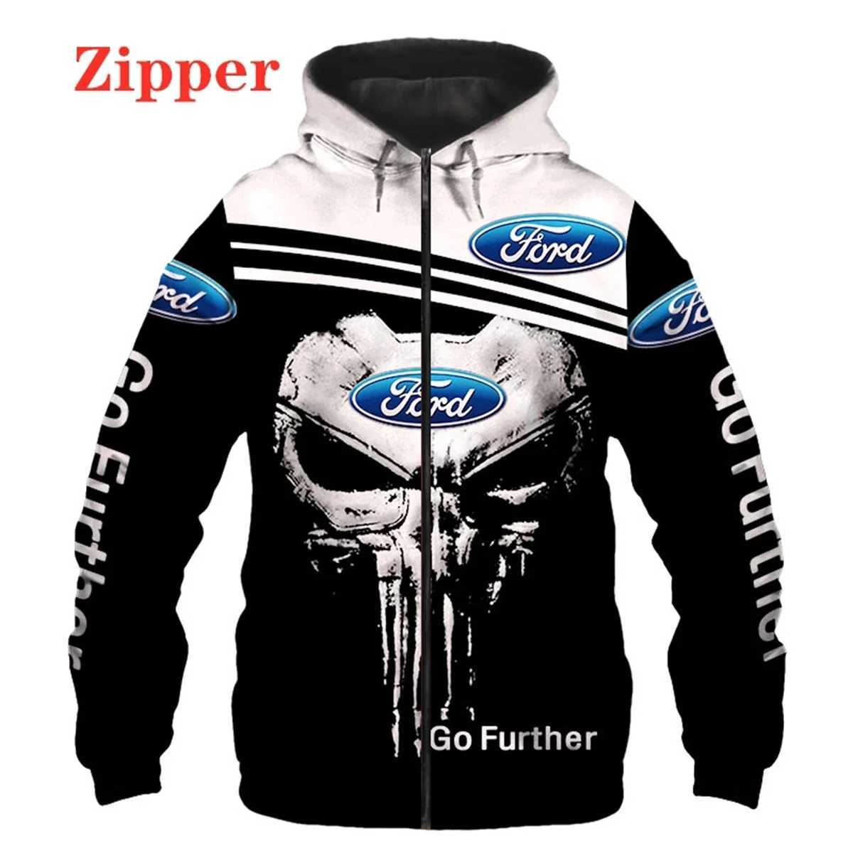 2023 New Mens Ford Car 3d Printing Zippered Hoodie Mens and Womens Harajuku Pullover Racing Jacket S251020