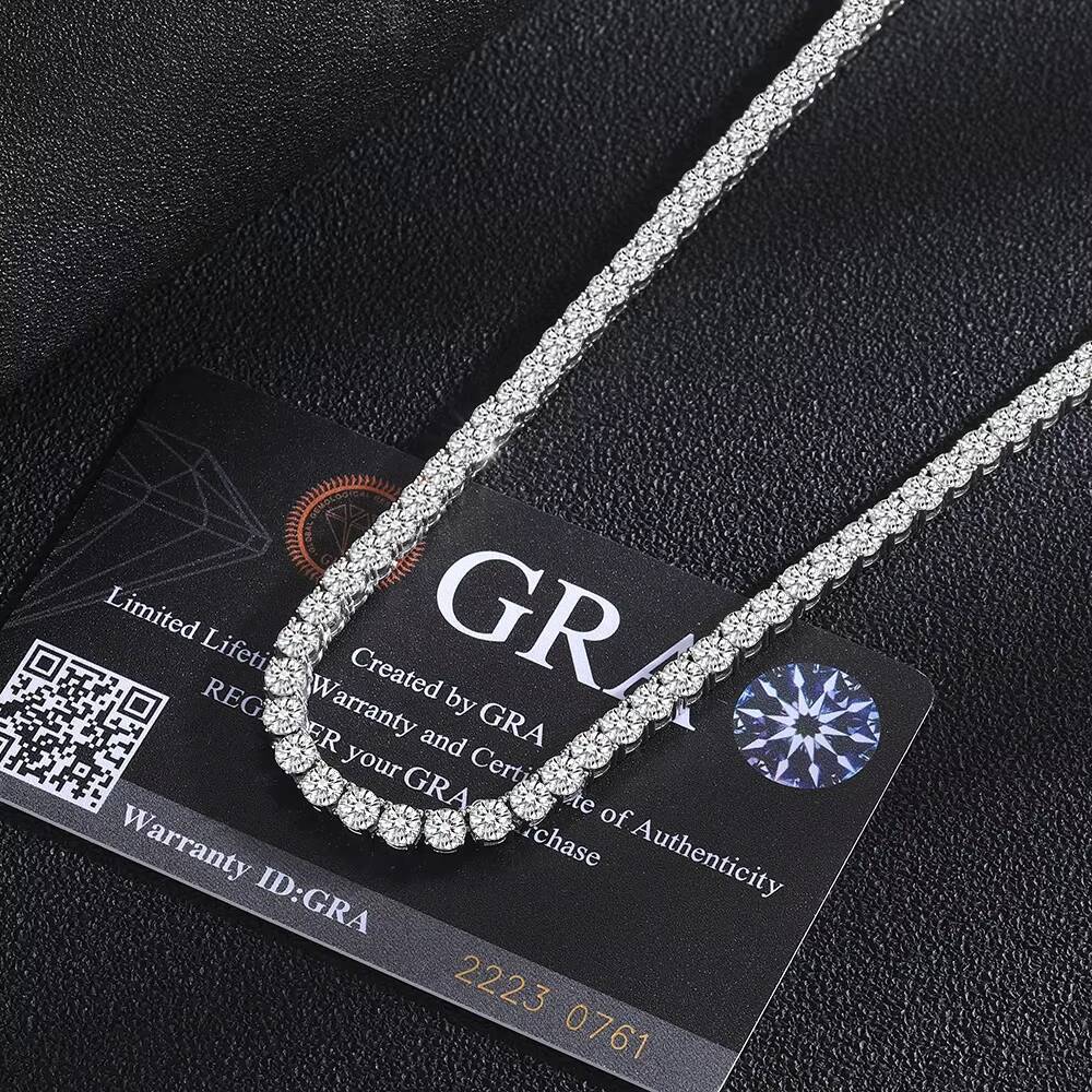 Juncheng GRA VVS Moissanite S925 925 Sterling Silver 10K 14K Gold Plated Chain Tennis Necklace for Men Women Wholesale Custom