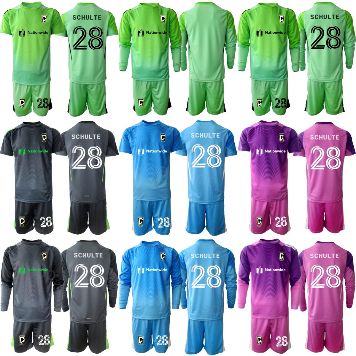 Club Goalkeeper GK Soccer 28 Patrick Schulte Jersey Set 25-26 Crew Long Short Sleeve 24 Evan Bush 1 Nicholas Hagen 22 Abraham Romero Goalie Football Shirt Kit Man Kids