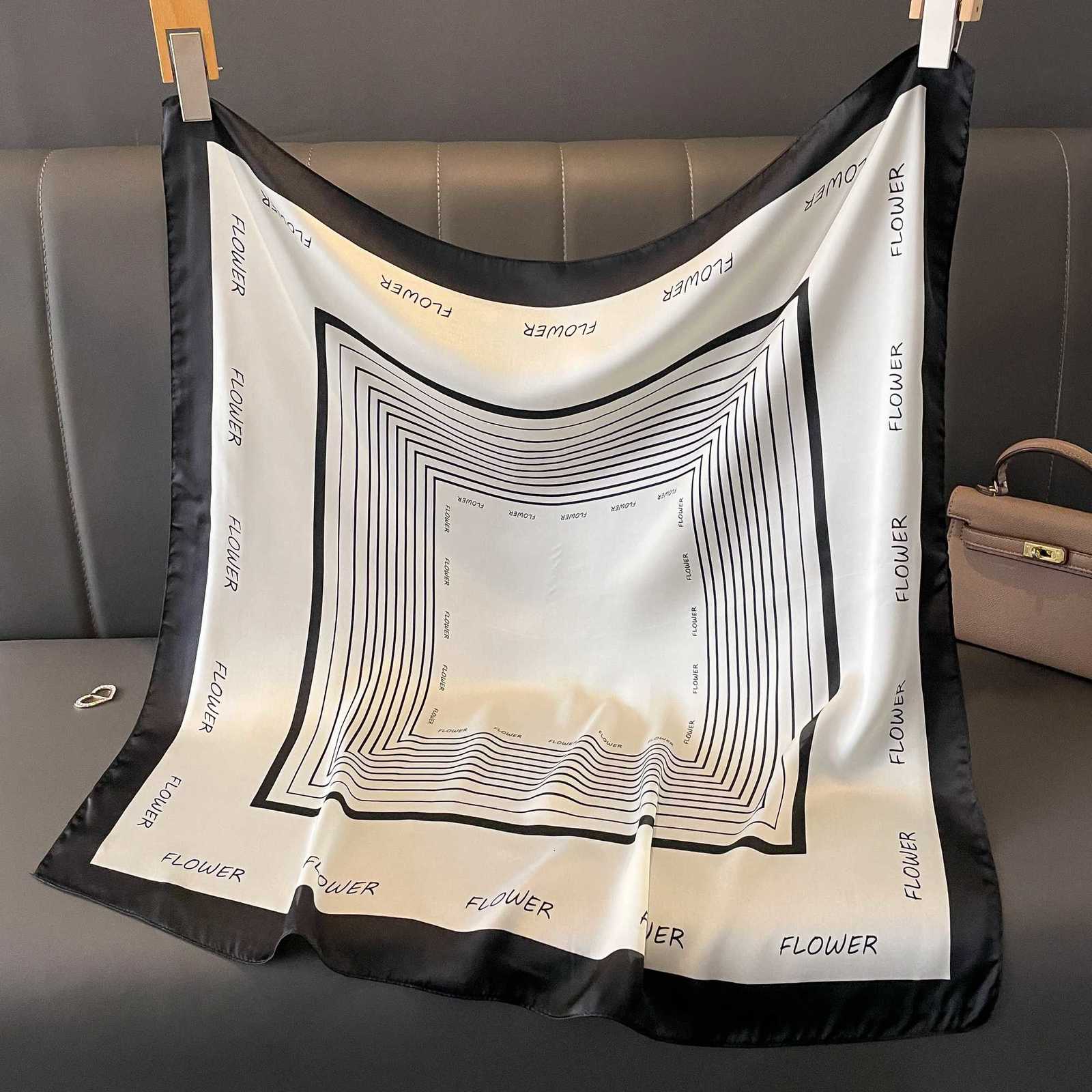 Latest Design lady Silk Satin Scarf Women Handkerchief stripe Printed Female Square Head Bandana Small Neck Muffler Hijab W251021