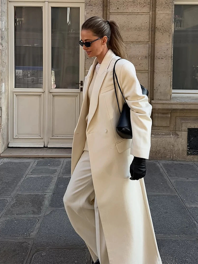 Elegant Womens Woolen Overcoat Lapel Long Sleeve Single Breasted Pocket Warm Long Coat Autumn Winter Fashion Lady Outwear 251017