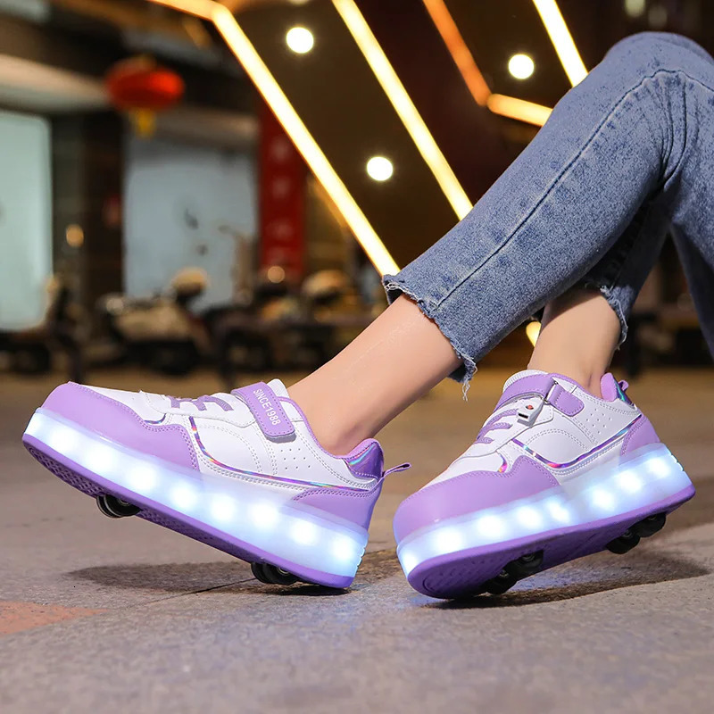 Roller Skate Shoes Kids Boys Girls Flashing Light 4 Wheel Led Luminous Sneakers Outdoor Casual Children 251018 XJ260303