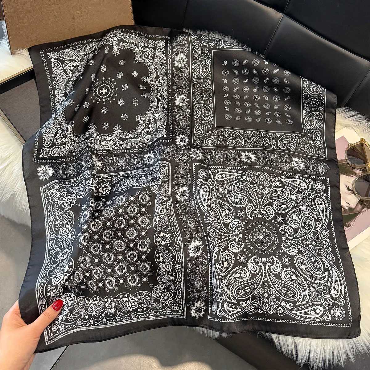 NEW Paisley Silk Square Scarf Women Satin Shawl Wrap Hijab Female Hair Band Wrist Luxury Headkerchief 7070cm Echarpe Bandana W251021