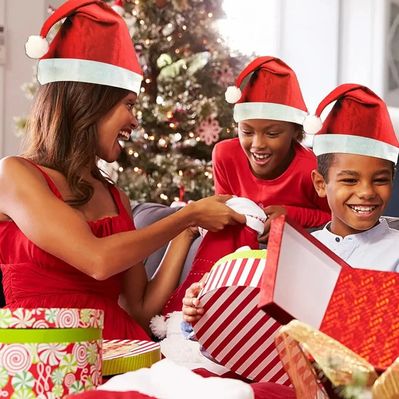 Red green yellow blue Velvet Border Christmas Hat for Adults and Children Snowman Elk Santa Claus Hat Decoration 2025 251021