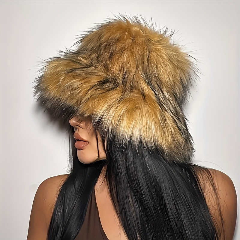 Warm Plush Fisherman Hat Faux Fur Thickened Raccoon Fur Outdoor Fashion Warm Bucket Hat H251020
