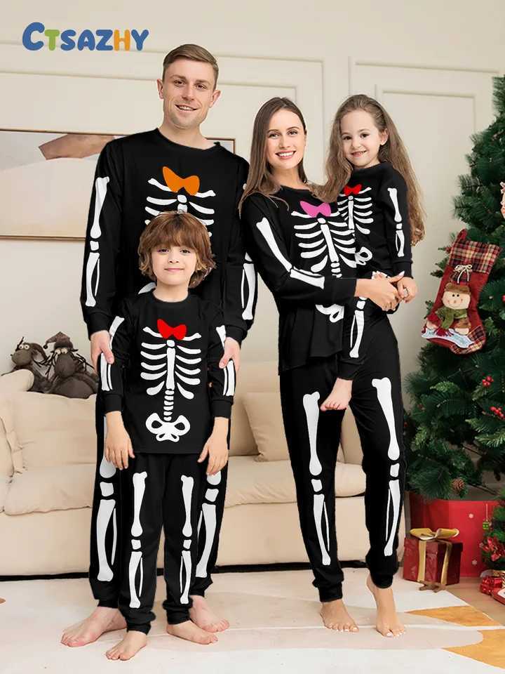 Parent Child Halloween Pajamas Set Skeleton Printed Colorful Bows L251021MVAT