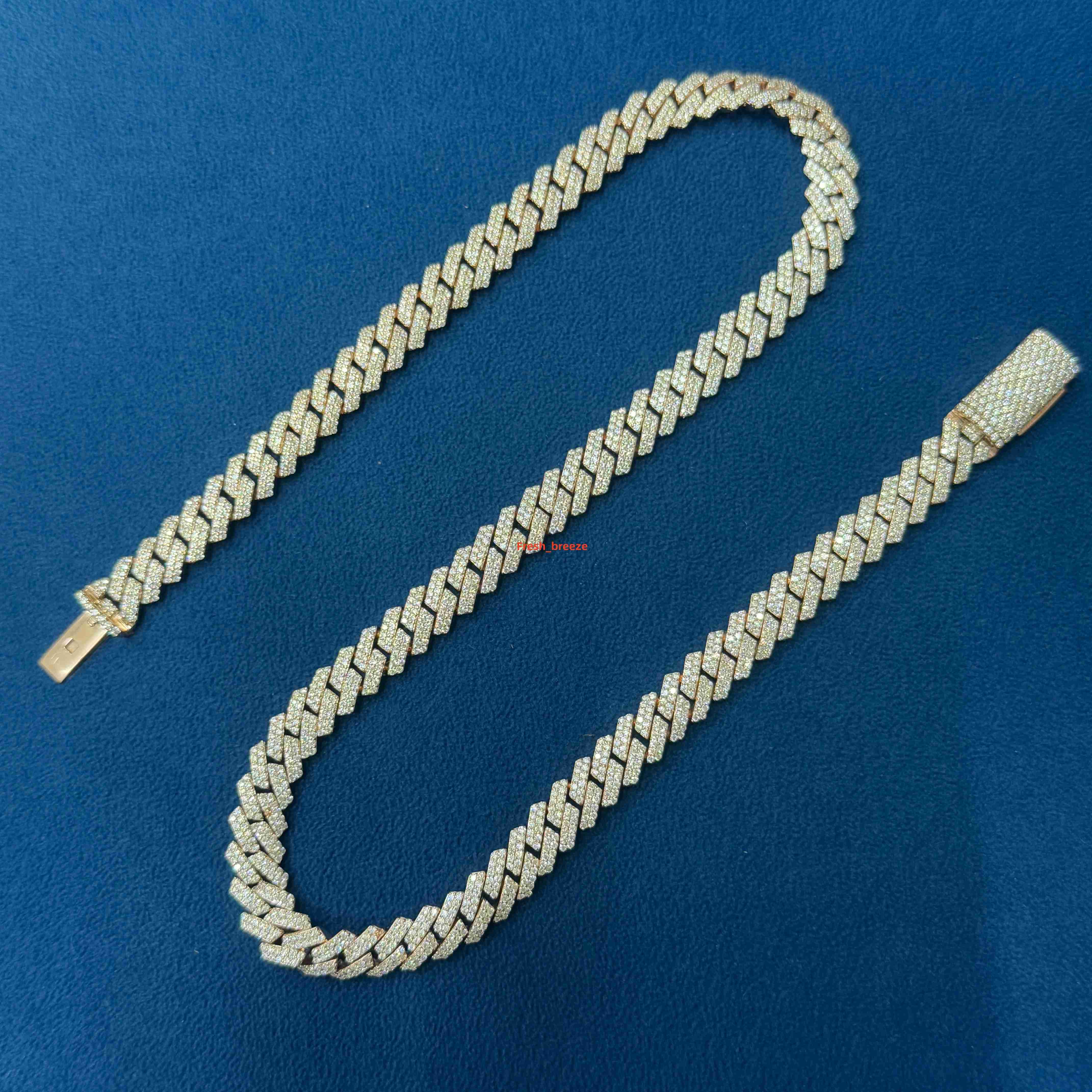 Moissanite Diamond 10 MM Rose Gold Plated 925 Sterling Silver Fully Iced Out Hip Hop Style Cuban Link Chain Jewelry for Sale