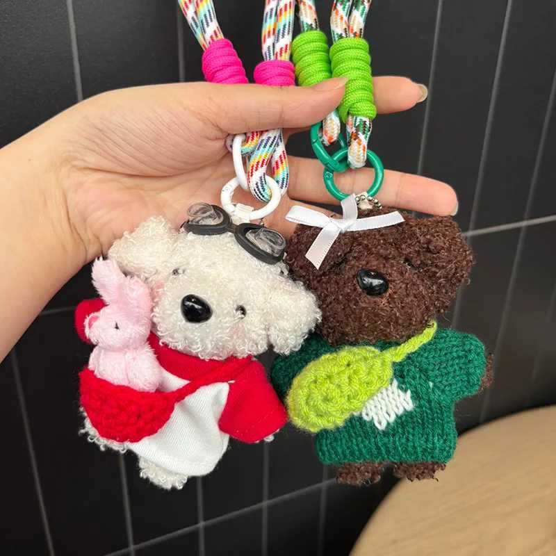Cute Bow Teddy Dog Plush Toy Keychain Girl Backpack Cartoon Animal Doll Pendant Car Hanging Decoration Christmas Birthday Gift J251121