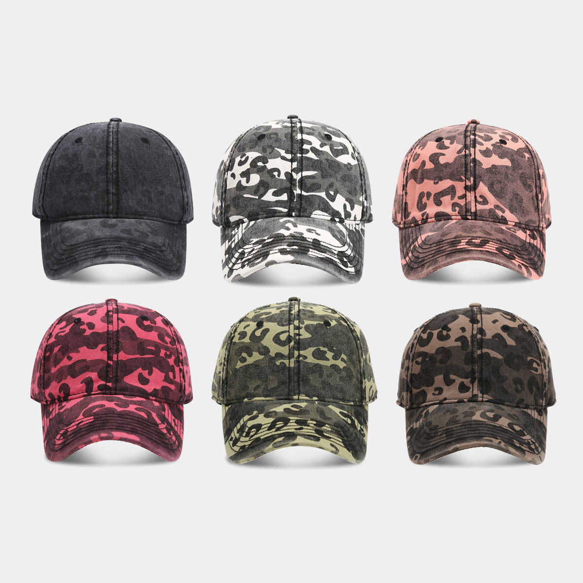 New Printed Camouflage Baseball Cap for Women Style Washed Duckbill Cap Slimming Sun Hat for Men H251020