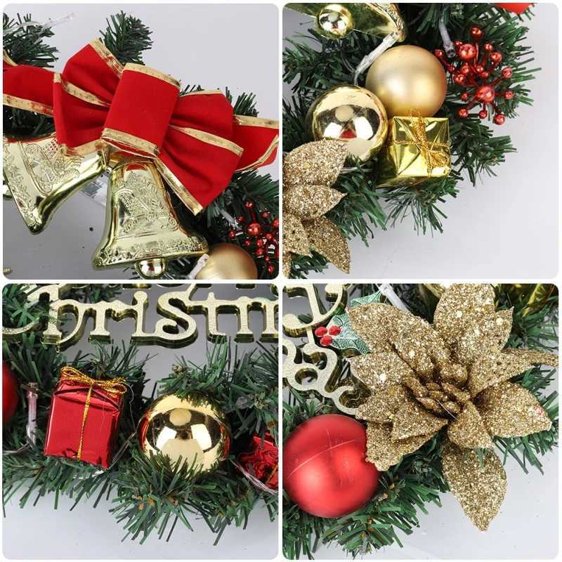3040cm Christmas Wreath for Front Door Window Artificial Wreath with Led Light Garland Xmas New Year Navidad Home Decoration XJ251021