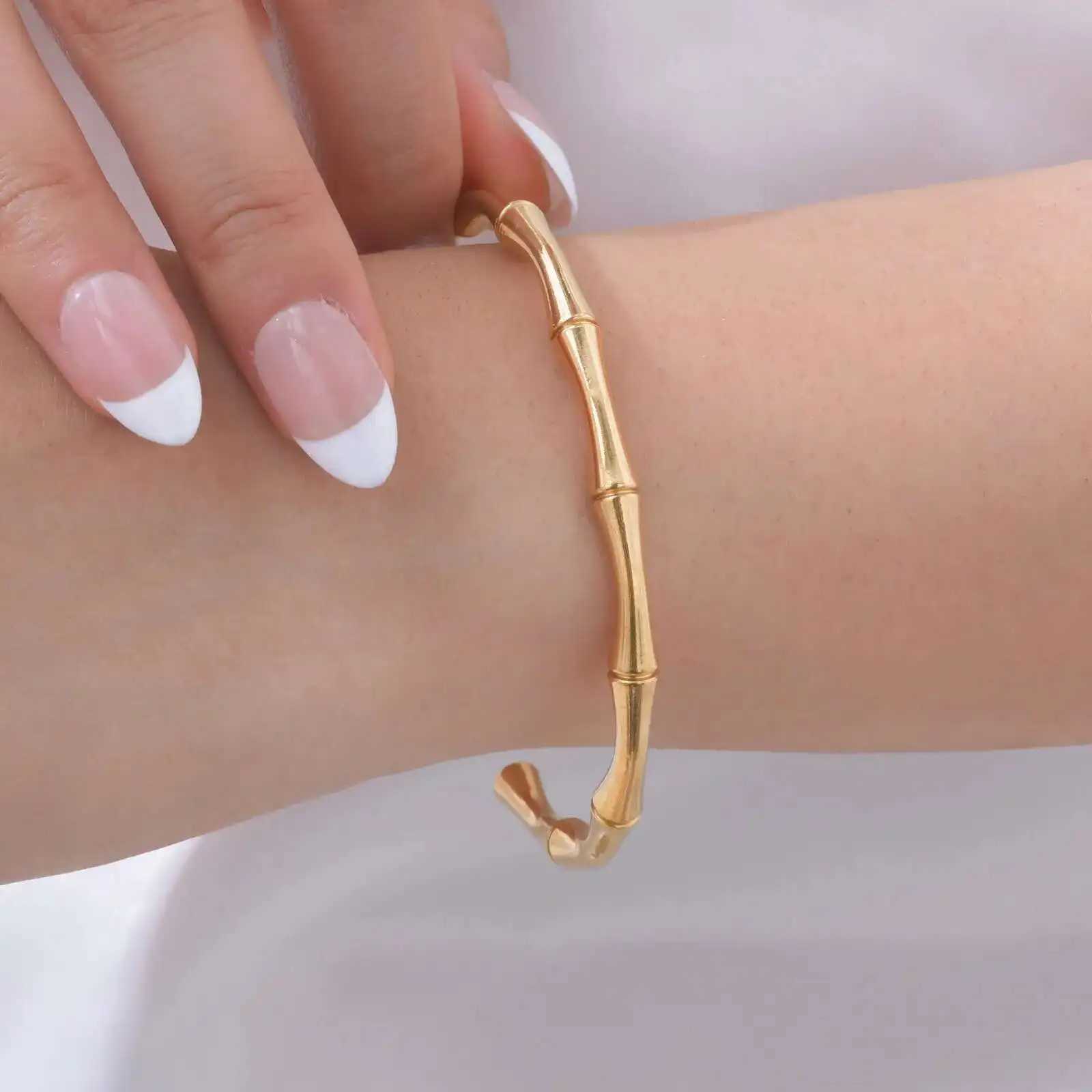 Prjewel Wearresistant Stainless Steel Bracelet For Women Gold Color Waterproof Bamboo Knot Open Bracelet For Girls Party Gifts J251021