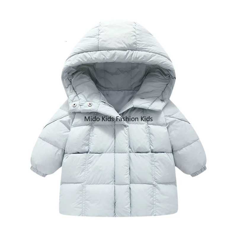 Childrens down jacket boys and girls winter thickened warm jacket baby hooded white duck down long section 110150cmT251021