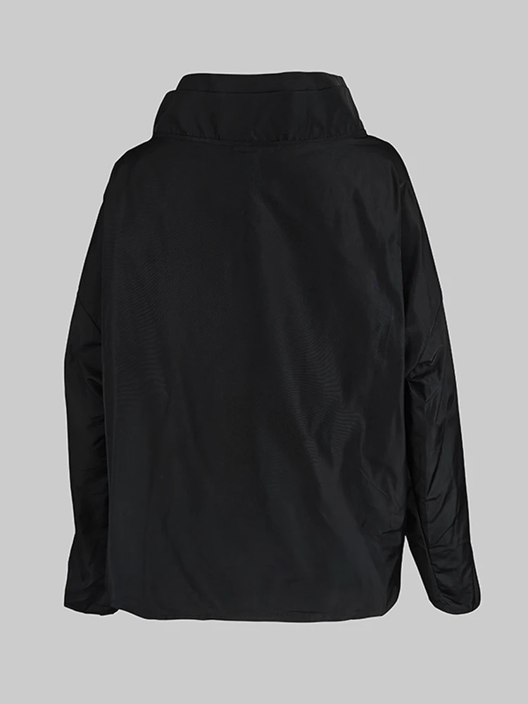 Womens Autumn Jacket High Neck Long Sleeves Loose Fit Coat Solid Color Asymmetrical Cool Outerwears for Female 251021