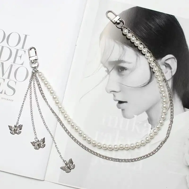 Double Layer Butterfly Pendant Pearl Alloy Pants Chain for Hip Hop Dancers Punk Girl Boy Harajuku Jeans Side Chain Bags Chain 251021