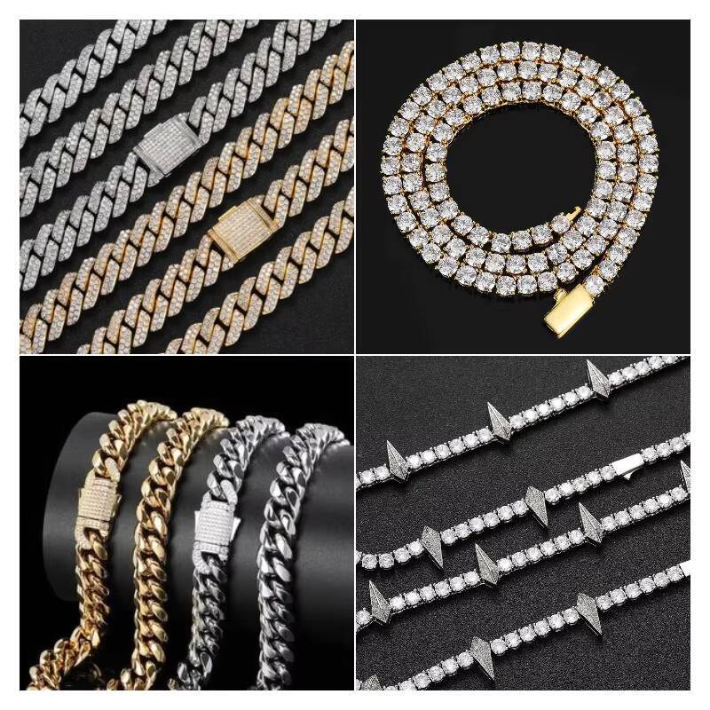 Custom Moissanite Chain Cuban Men 925 Silver Mossanite Diamond Tennis Necklace Chain Moissanite Chain