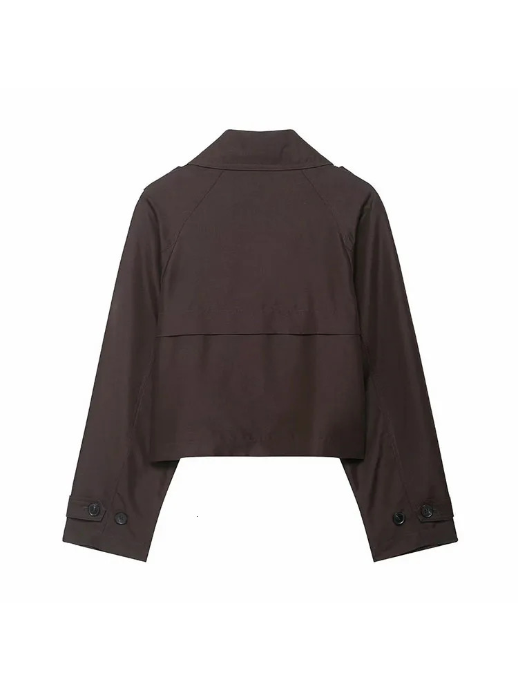 Fashion Lapel Short Trench Coats Women Double Breasted Pockets Jackets Female Autumn Winter Office Lady Solid Outwear 251021