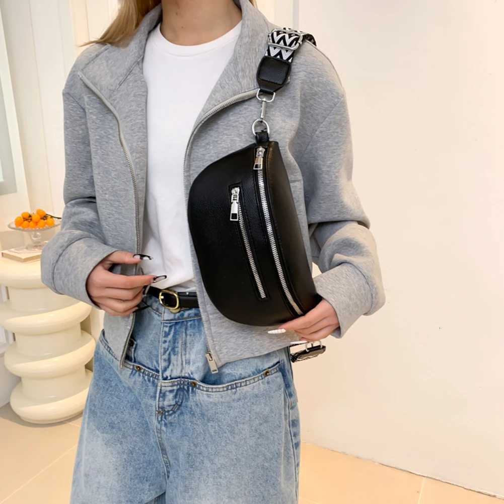 Womens Waist Bag Multipocket Street Fanny Pack PU Leather Chest Bag Fashion Wide Strap Crossbody Bag Retro Solid Shoulder Bags Z251021